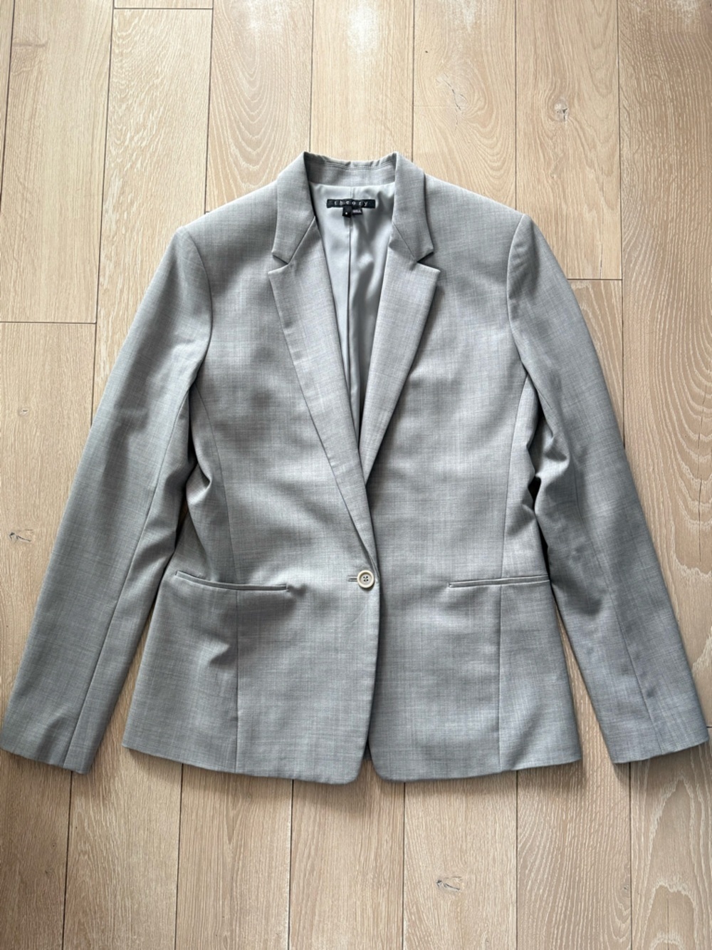 Theory Virgin Wool Light Gray Single-Button Women's Blazer Size 8